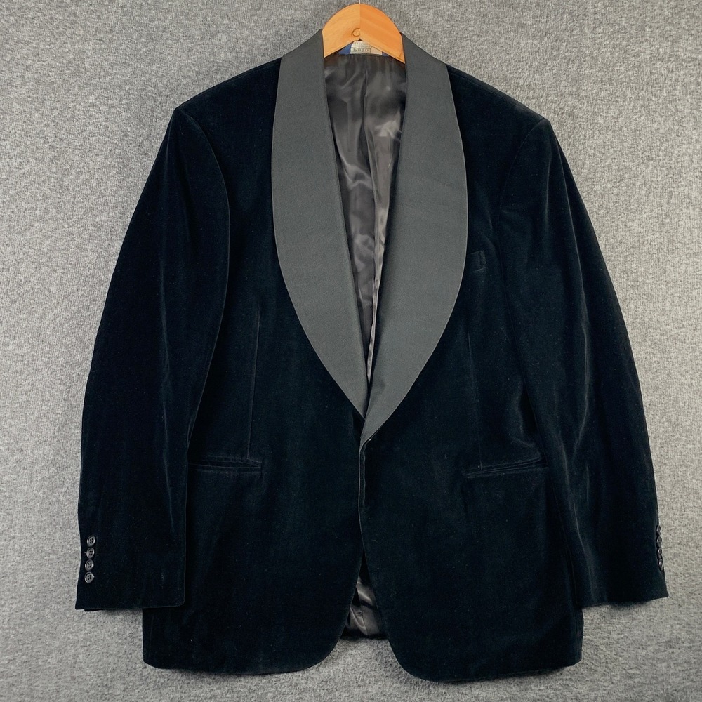 Polo Ralph Lauren Tuxedo Jacket Men 42R Black Velvet VTG Smoking Shawl USA 80s
